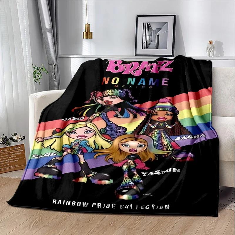 Kawaii Bratz Cartoon Anime Cute Throws Blanket Girl Sofa Home Hiking Picnic Bed Fashion Super Soft Flannel Blanket Birthday Gift