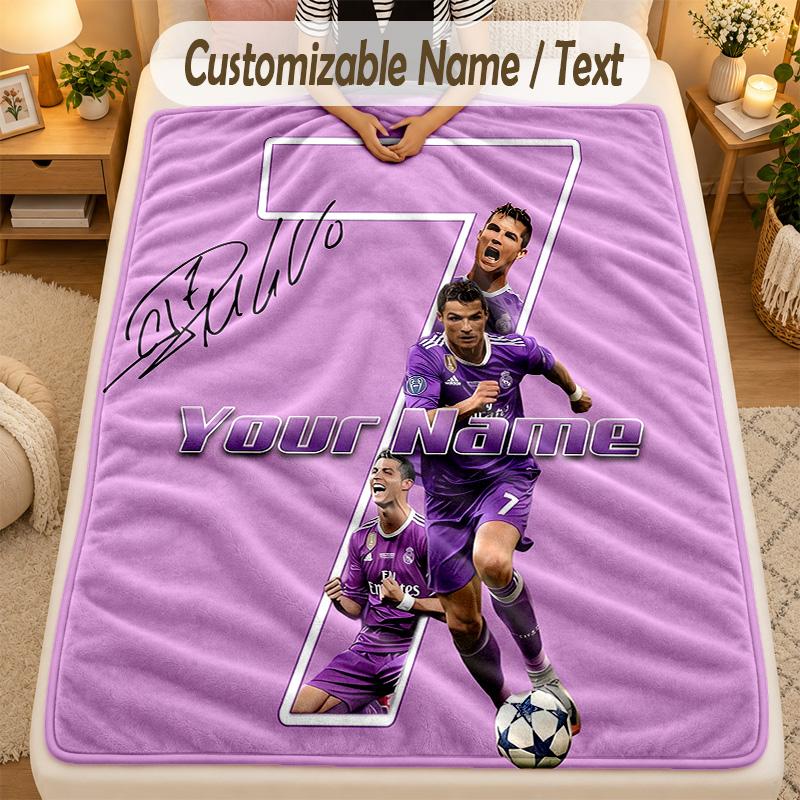 Flanelová deka Cristiano Ronaldo Vlastní jméno Text Personalizovaná Měkká Teplá Přehozová deka Dekorace domu Dárek