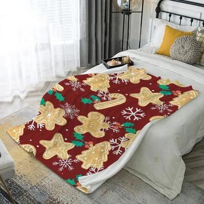 1pc Festive Gingerbread Cookies Pattern Christmas Flannel Blanket Blanket Nap In Office Red Festive Atmosphere Brings Luck