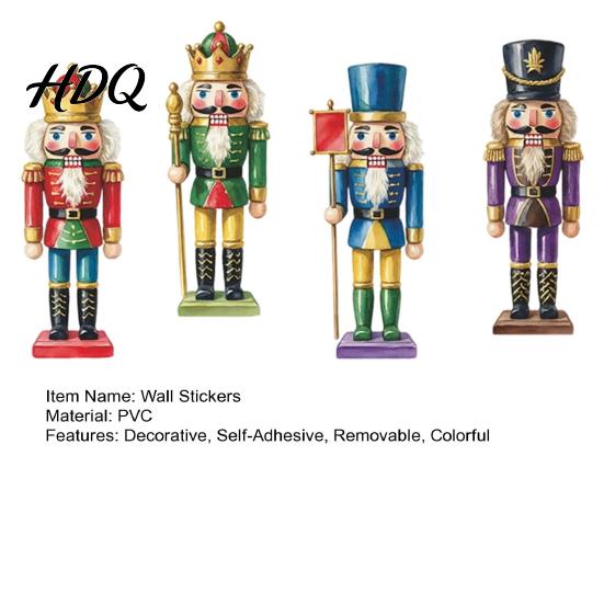 Decorative Wall Murals for Home Christmas Nutcracker Stickers Colorful Soldier PVC Decals Self-adhesive Removable Vintage Decorations Art