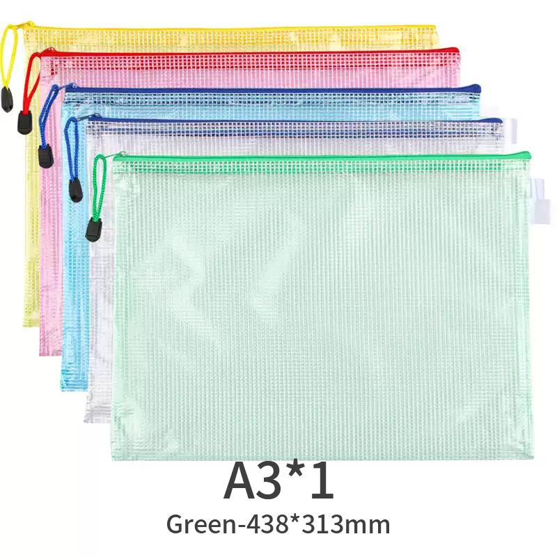A3 A4 A5 A6 Portable Zipper File Bag Transparent Single-layer Mesh Student Test Paper Data Storage Bag Office Files Stationery