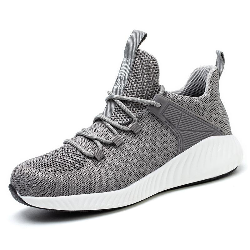 

men s anti-smash and anti-puncture wear summer breathable and lightweight protective safety work shoes flying woven men s shoes Grey * 48