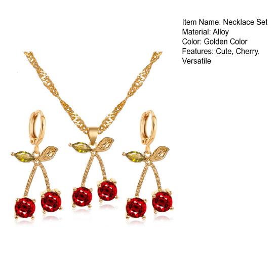1 Set Halsband Örhänge Kostym Söt Ädelsten Körsbär Dam Enkla Mångsidig Faux Crystal Halsband Tillbehör