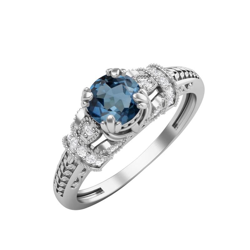 5MM Round London Blue Topaz Gemstone 925 Sterling Silver Solitaire Blossom Design Women Wedding Ring