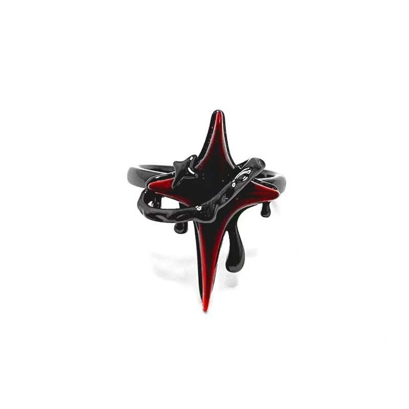 European and American Style Dark Pomegranate Red Ring for Couples, Stackable Index Finger Ring, Retro Black Thorn Open Ring