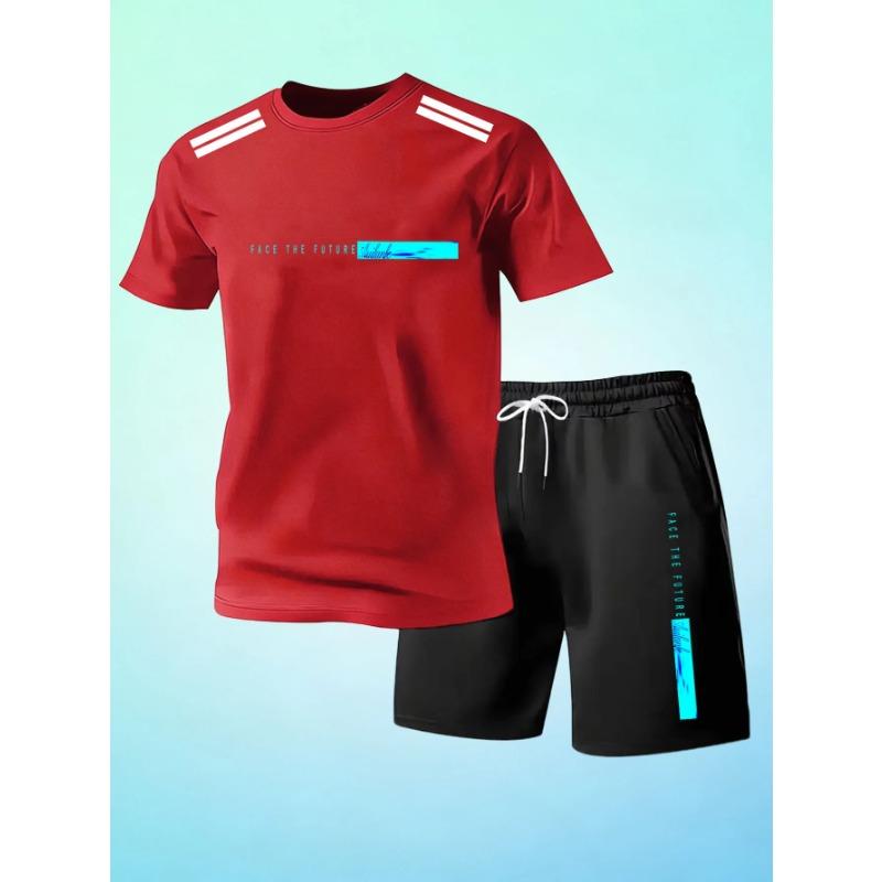 Outdoor Sports Outfit Men Summer Mesh Crew Neck Short Sleeve Tshirt Breathable Casual Shorts Set