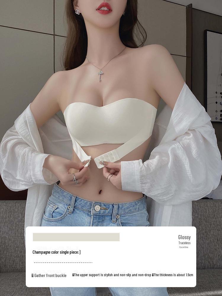 Genuine Strapless Gathered Bra for Women - Non-Slip, Small To Large Chest, Anti-Exposure, Invisible for Wedding Dresses, Beautiful Back Design