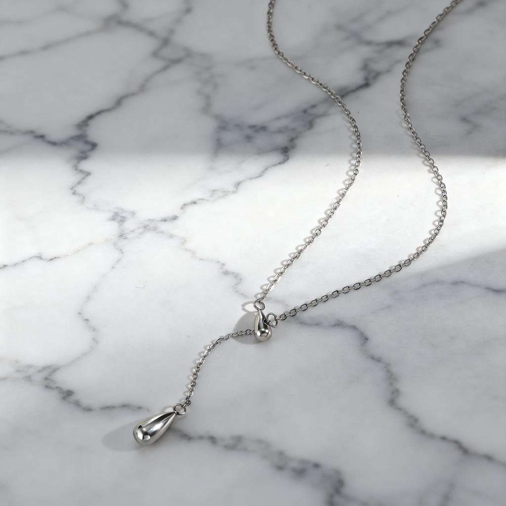 Simple Polished Waterdrop Y-Shaped Necklace for Women Stainless Steel Link Chain Necklaces Minimalist Party Jewelry Gift