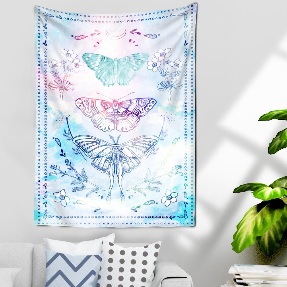 Tarot dégradé noir et blanc, papillon psychédélique, décoration de maison, Art mural suspendu, tapisserie décorative bohème