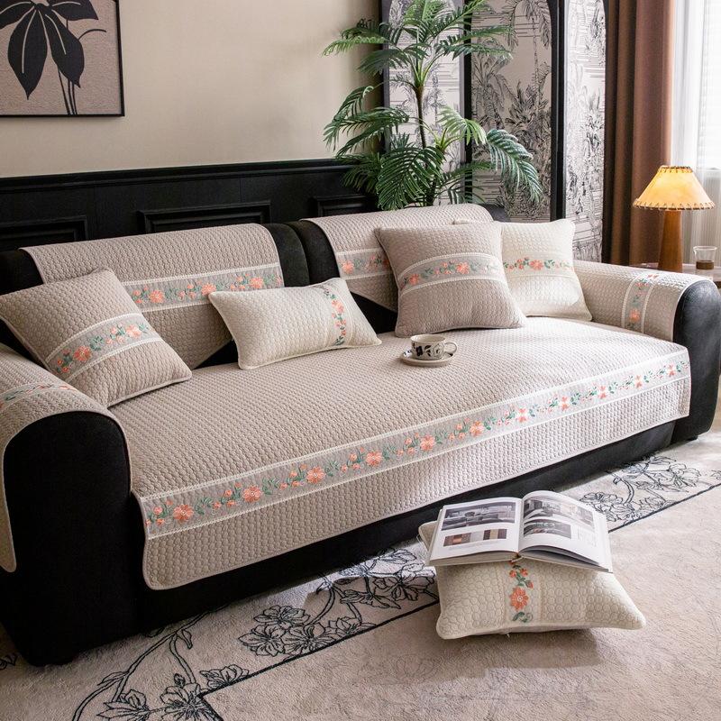 Pure cotton sofa cushion, universal in all seasons, non-slip, small and fresh  high-end sofa cover towel, cream wind seat cushion