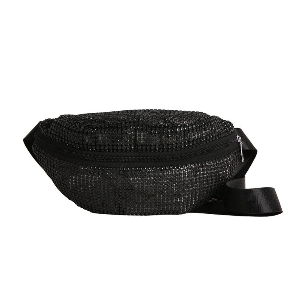 

Lightweight Rhinestone Waist Packs Versatile Korean Style Zipper Crossbody Bag Phone Pack Messenger Bag Shiny Fanny Pack Outdoor чёрный