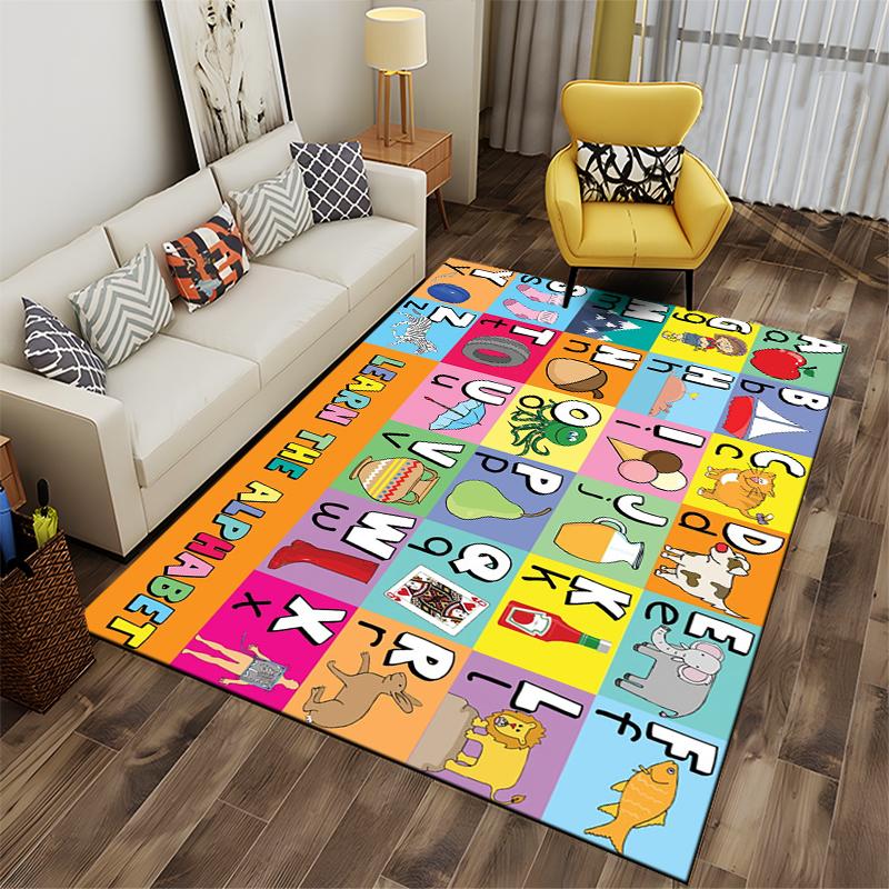 Colorful Alphabet Learning Rug: Non-slip rug suitable for living room and bedroom sofas.