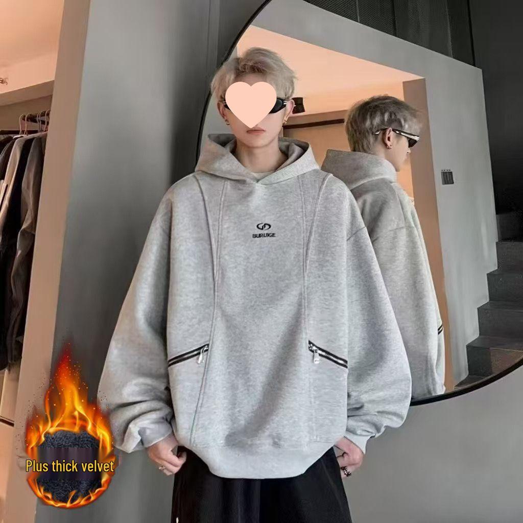 

Мужское худи с ретро-вышивкой курсивом - Осенне-зимний повседневный тренд XL [recommended 120-140 lbs]