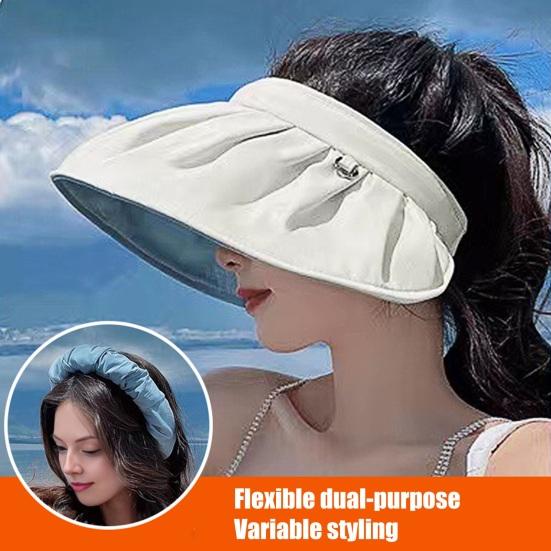 Sun Hat for Women, Wide Brim Sun Visor Hat, UPF50+ Lightweight Foldable Ponytail Sports Cap, Rollable Foldable Empty Top Hat