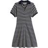 Striped V-Neck Slim Fit Short Sleeve Dress Women Dresses WW0WW44513-0A4