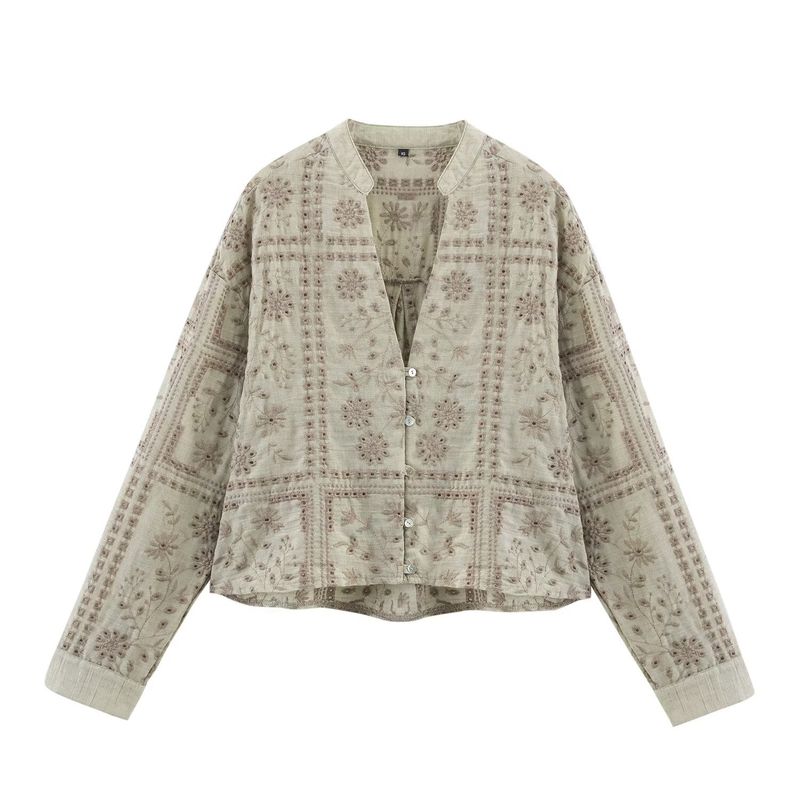 

Kaslead New Arrival Women s Fashion Style Fashion Minimalist Cut Out Embroider Shirt 2949021 Picture Color L