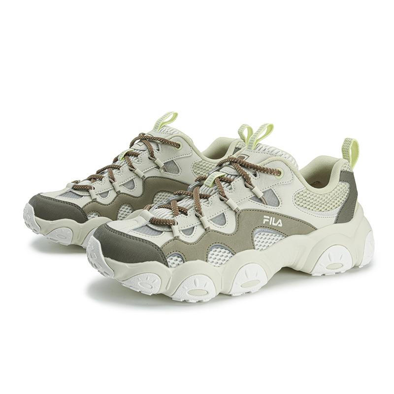 FILA FLUID 7 Abrasion Resistant Lightweight Breathable Low top Chunky Sneakers Men's Light Gray Yellow/Asparagus White F12M632103FBA