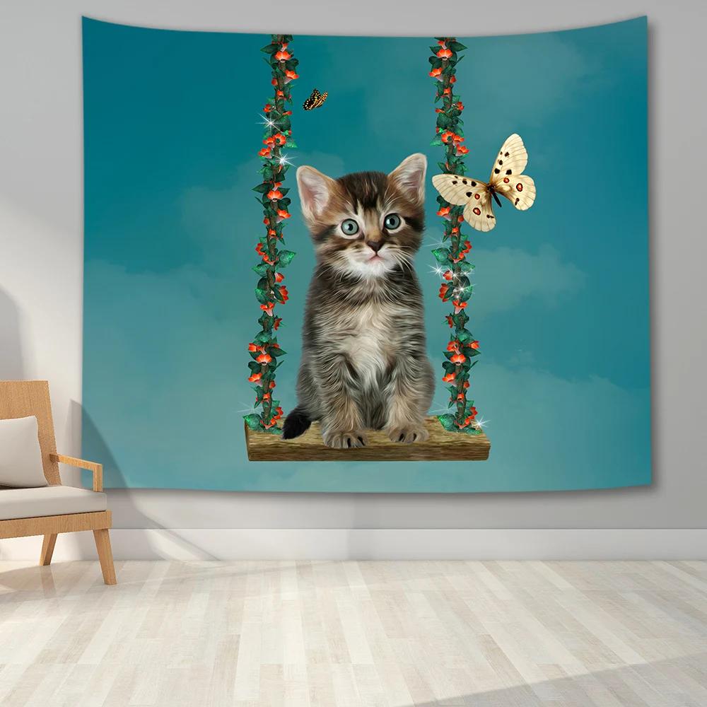 Cute Animal Tapestry Wall Hanging   Art  Printed Dog Cat Hamster Deer Pattern Living Room Home Decor