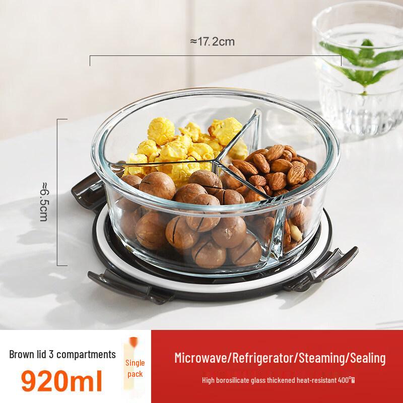 ZISIZ Round Glass Lunch Box with Two Compartments
