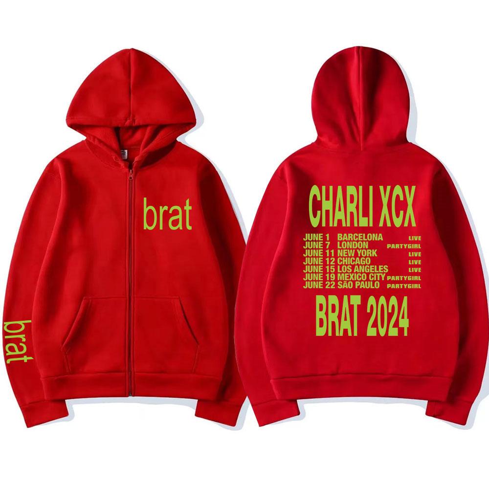 

Charli Xcx Brat Tour Толстовка на блискавці Чоловіки Жіноча Мода Харадзюку Хіп-хоп Кардиган Толстовка Повсякденні вільні флісові пальта Вуличний одяг 5XL