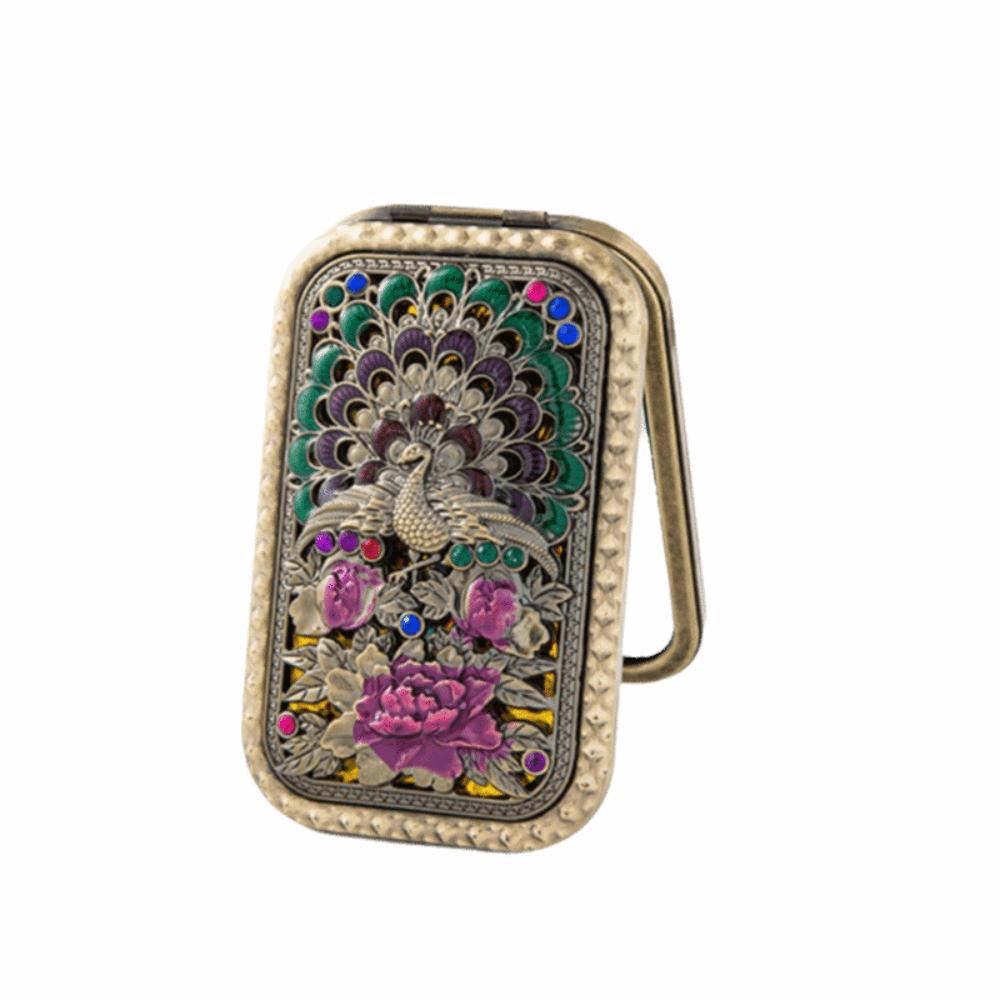 Square Compact Pocket Mirror Retro Double Sided Mirror Portable Peacock Makeup Mirror Beauty Style 1
