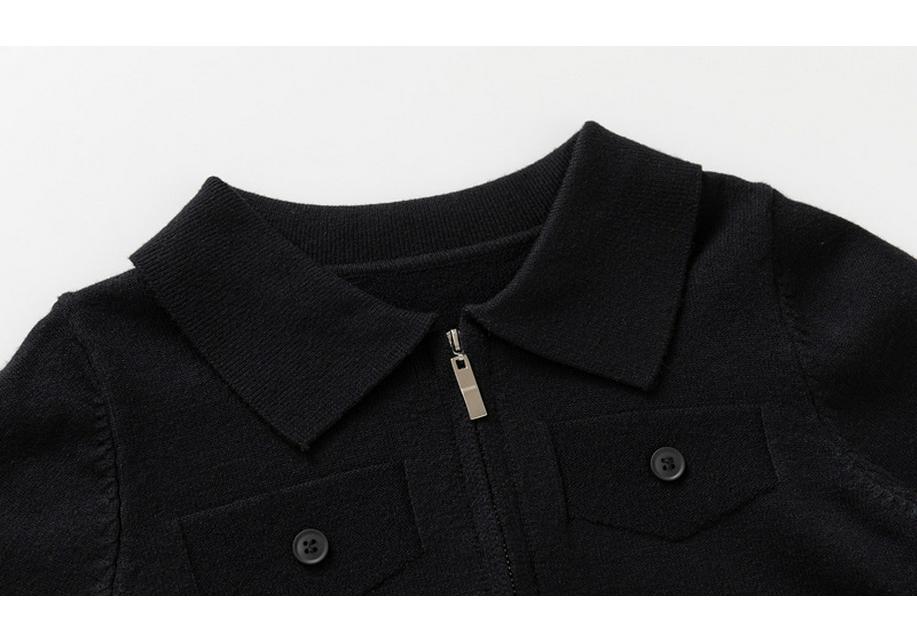 Boys' Classic Lapel Knit Top - Plain Half-Zip Jacket for Children