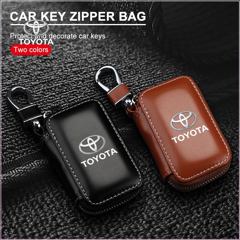 Car Key Bag Zipper Case Anti-Theft Key Fob Pouch Leather Emblem Keychain Zipper for Toyota GR GTR GAZOO Racing Logo Auris Pruis RAV4 CHR Corolla CAMRY