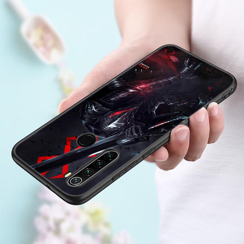 Anime Berserk Guts Silicone Phone Case For Xiaomi Redmi Note 11 10 9 8 Pro 11T 10T 10S 9S 8T 9 9A 9C 9T Black Cover Coque Funda