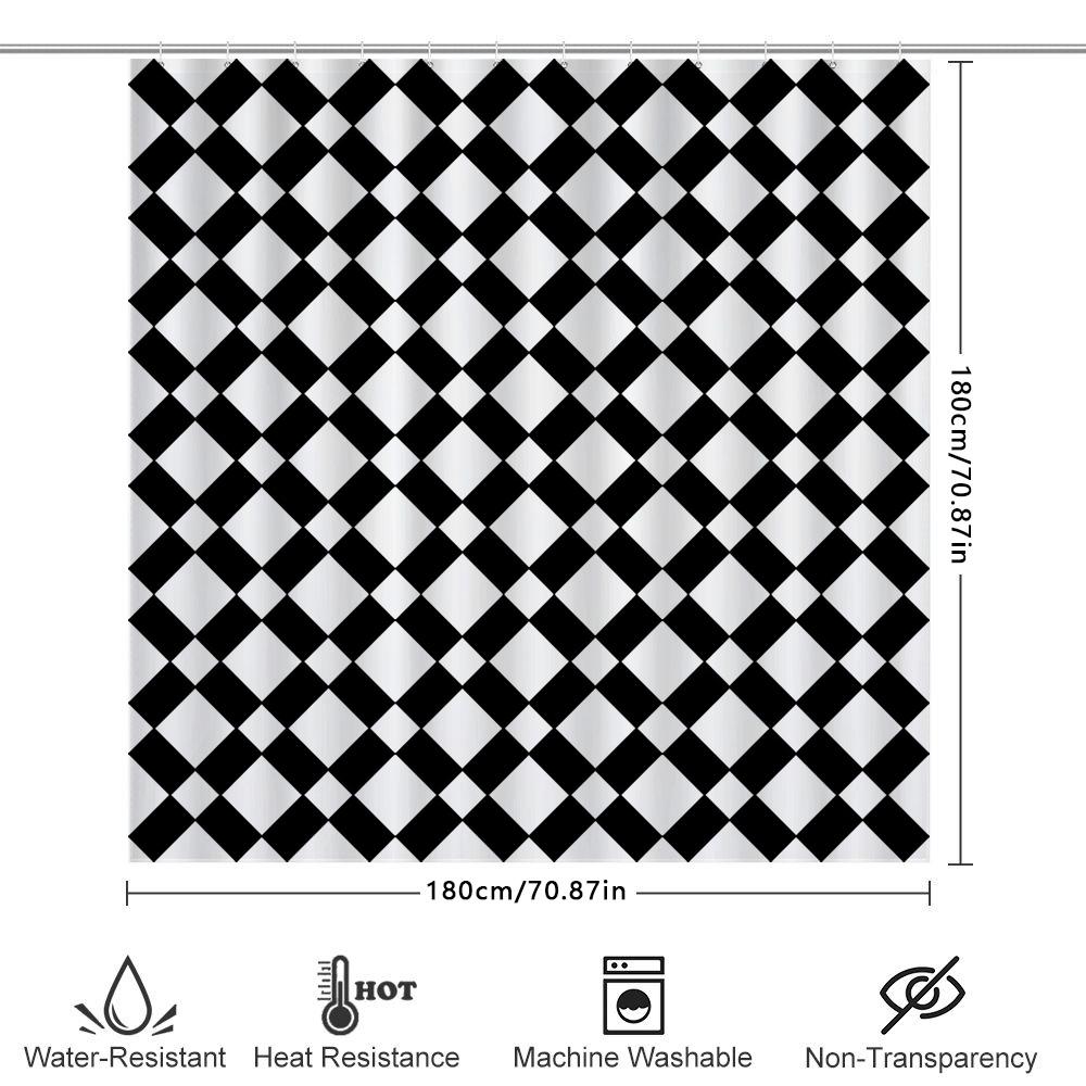 Modern Bathroom Decor: Bold Black White Checkered Shower Curtain Set For Bathrooms Waterproof Fabric With Hook Rings (205X183Cm)