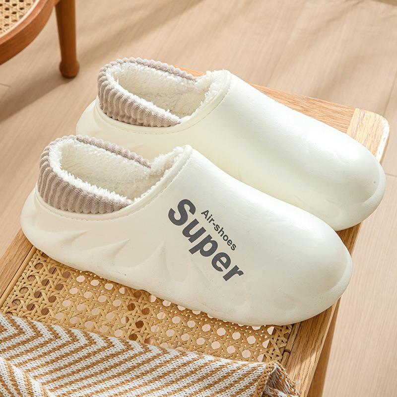 Waterproof cotton slippers women's winter new indoor home warmth velvet confinement cotton shoes men wear outside winter
