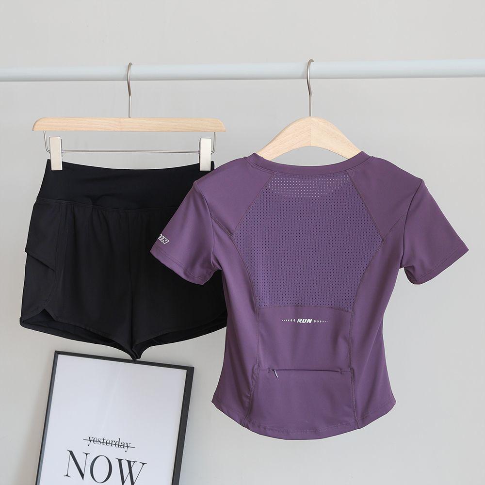 Women's Quick-Dry Sports Set: Breathable Mesh Top & Shorts with Phone Pocket
