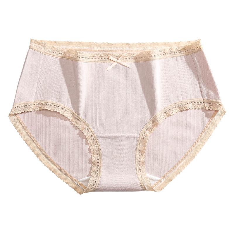 Women's Antibacterial Cotton Panties with a Sexy Mid-rise Waist, Large Size, Lace, Japanese-style Cute Bow, and Triangle Cut.
