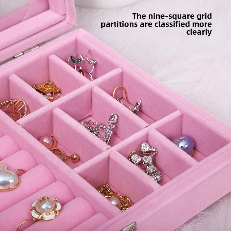Velvet Flannel Jewelry Storage Box for Necklaces, Rings, and Earrings - Single Layer Korean Design