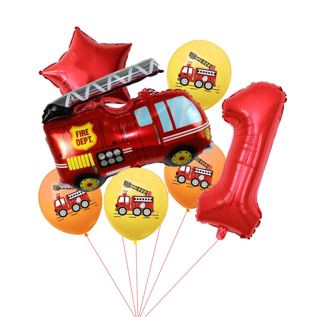 Fire Truck Aluminum Film Digital Balloon 7Pcs Birthday Party Decoration Balloon Venue Arrangement Set