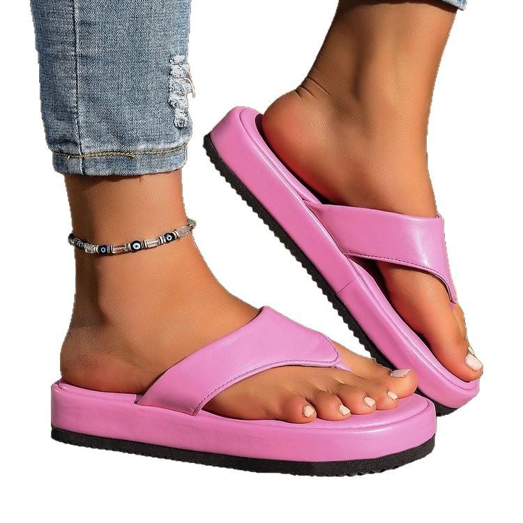 Plattform-Keilabsatz-Stütz-Flip-Flops für Damen Trendige Elegante Sommer-Sandalen Bequeme Gehsandalen für Draußen Rutschfeste Zehentrenner-Sandalen Damen Strandkleider-Slides