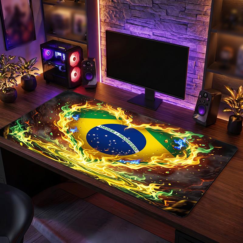 Brazil Football Crest Mouse Pad, Extended Non Slip Rubber Desk Mat for Gaming Office Laptop Fan Gift