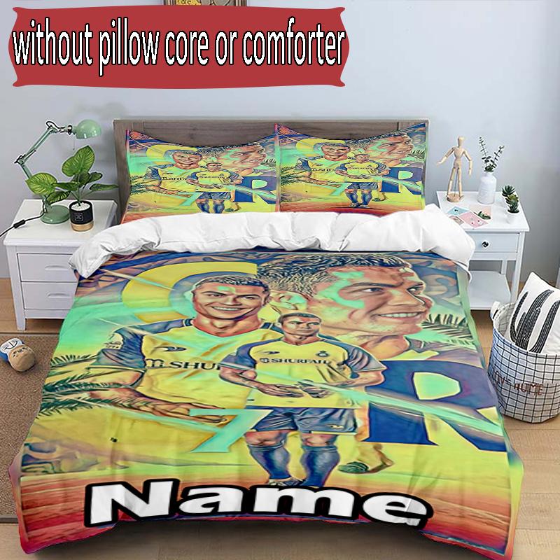 Parure de lit 3 pièces avec housse de couette (1*Housse de couette + 2*Taie d'oreiller, sans noyau), Ensemble de literie personnalisé avec le nom Cristiano Ronaldo et motif, Cadeau de décoration pour chambre à coucher à la maison