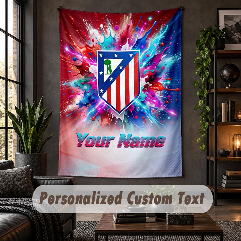 Tapiserie de perete Imprimeu Atletico Madrid Text cu Nume Personalizat Agățătoare de perete Decor pentru casă