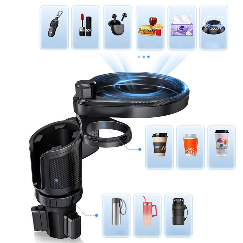 Universal Car Cup Holder Expander Tray, Adjustable Food Drink Organizer for Vehicle Snacks Water Bottle Coffee Mugs Keys