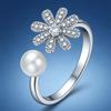 Girl Sweet Copper Platinum Plated Zircon Ring Lucky Lady Sweet Flower Opening Ring