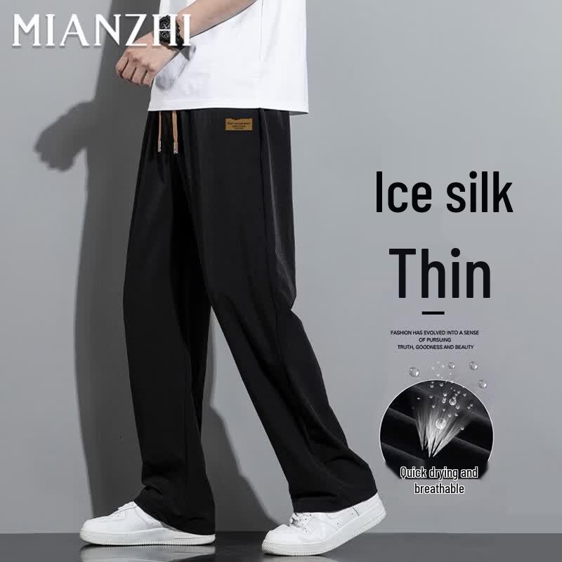 Men s Ice Silk Summer Casual Pants 4XL чёрный
