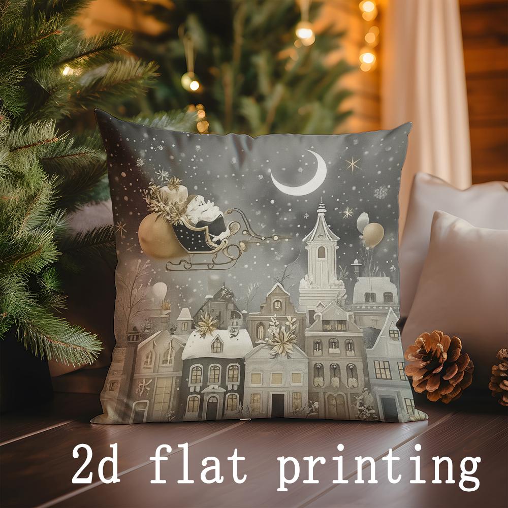 

Home Decor Deer & Candle Christmas Pattern Pillow Covers Pattern Cushion Cover Suitable for Sofa Bedroom Car Pillow Cover 16x16Inch