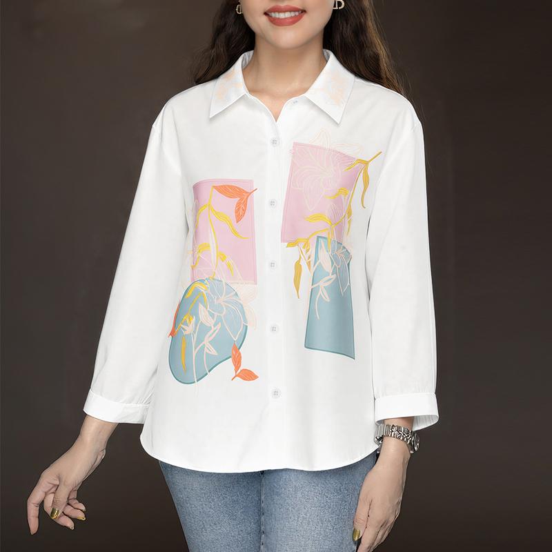 ZANZEA Damen Lässig Umlegekragen Locker 3/4 Ärmel Print Bluse