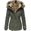 Women's Winter Faux Fur Collar Cotton Padded Jacket - Slim Fit, Long Sleeve, Zipper Hooded Overcoat