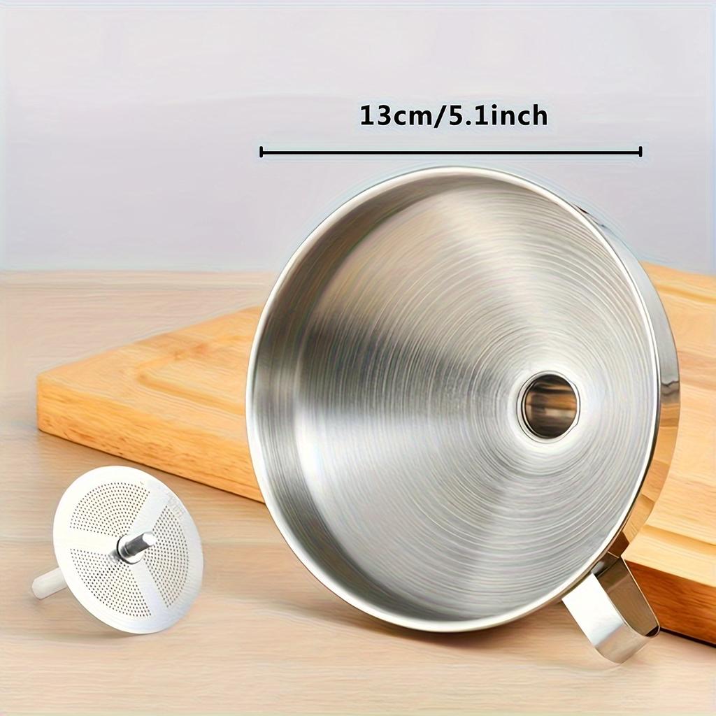 Stainless Steel Funnel, With Detachable Filter, Used For Cooking Oil And Conveying Liquid And Powder, Metal Kitchen Funnel