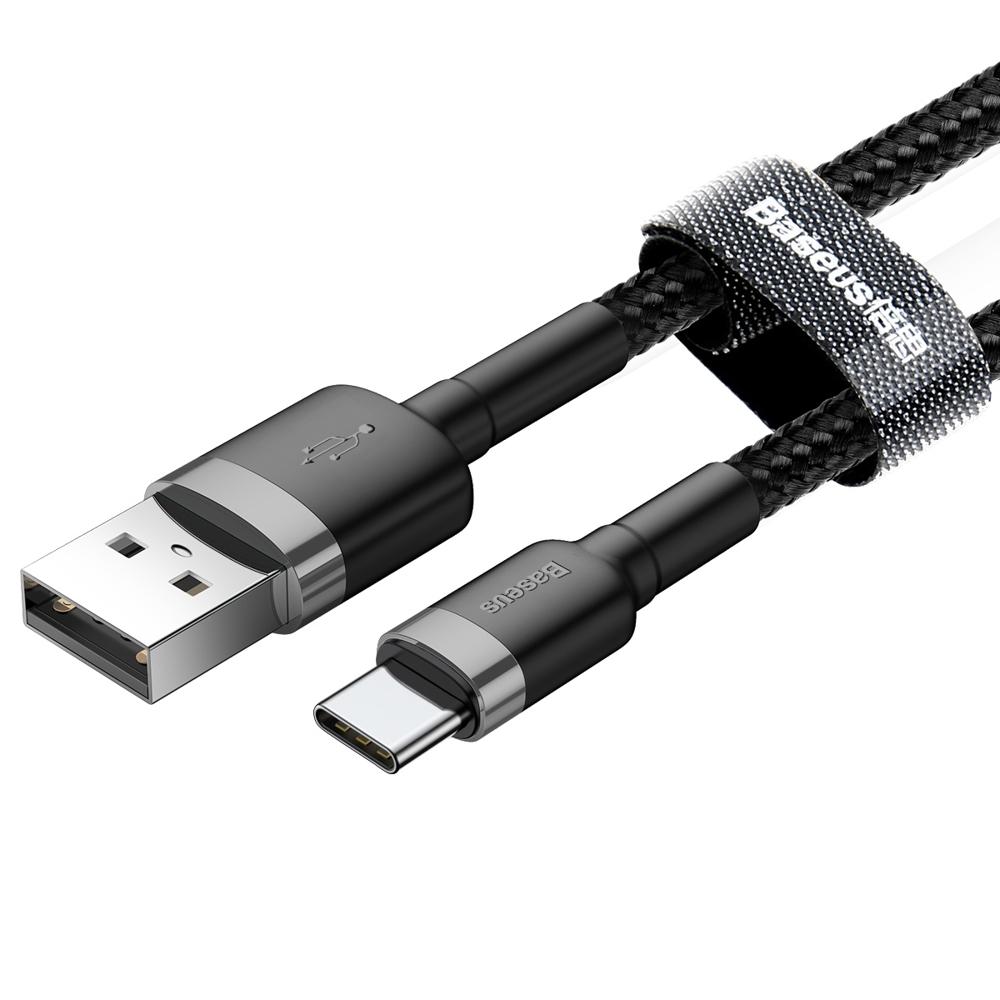Cabo trançado durável USB para USBC QC3.0 0,5 m preto e cinza