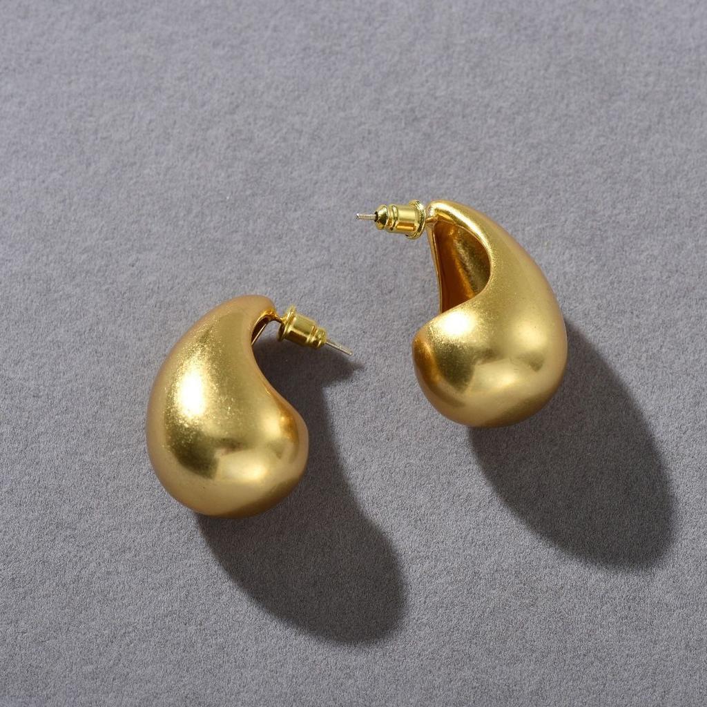 Bv Heavy Industry Hollow Water Drop Shape Earrings Simple And Old Matte Curved S925 Silver Needle Niche Earrings Women