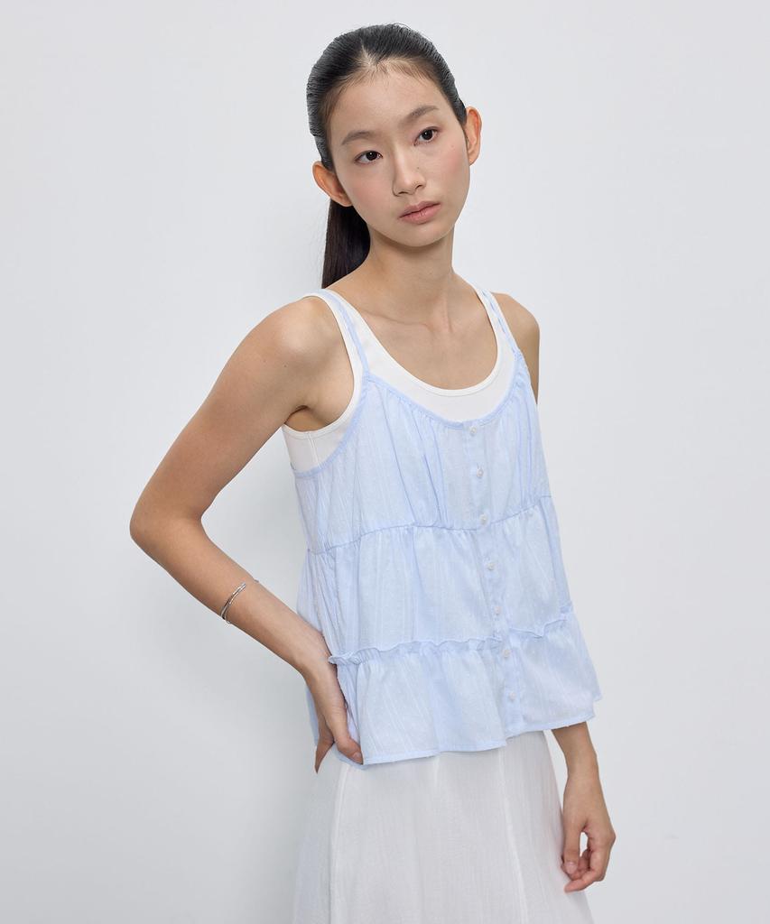 CITYBREEZE Tiered Shirred Sleeveless Top_Sky Blue