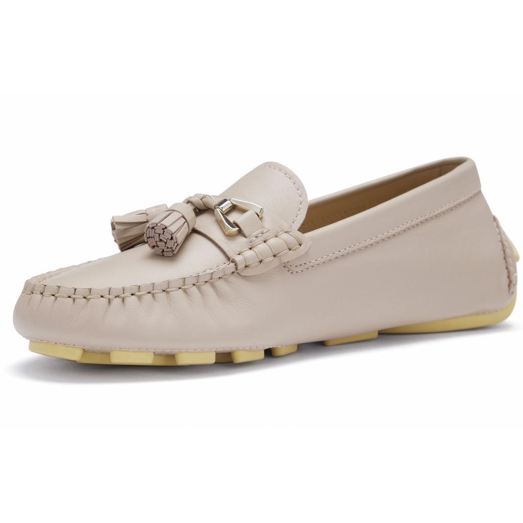 Clarks Deri İngiliz Retro Günlük Slip-On Mokasen Kadın Mokasen Açık Haki 261781424