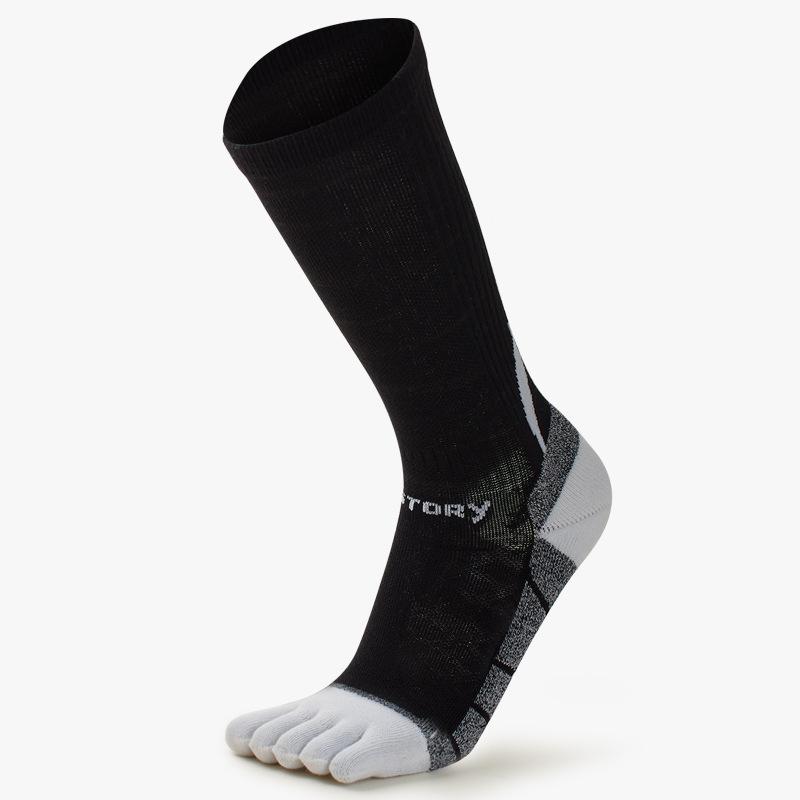 1 Pairs Man Toe Sport Socks Colorful Stripes Marathon Long Running Absorption Sports Socks Thicken Towel Sole Shock Tennis Socks